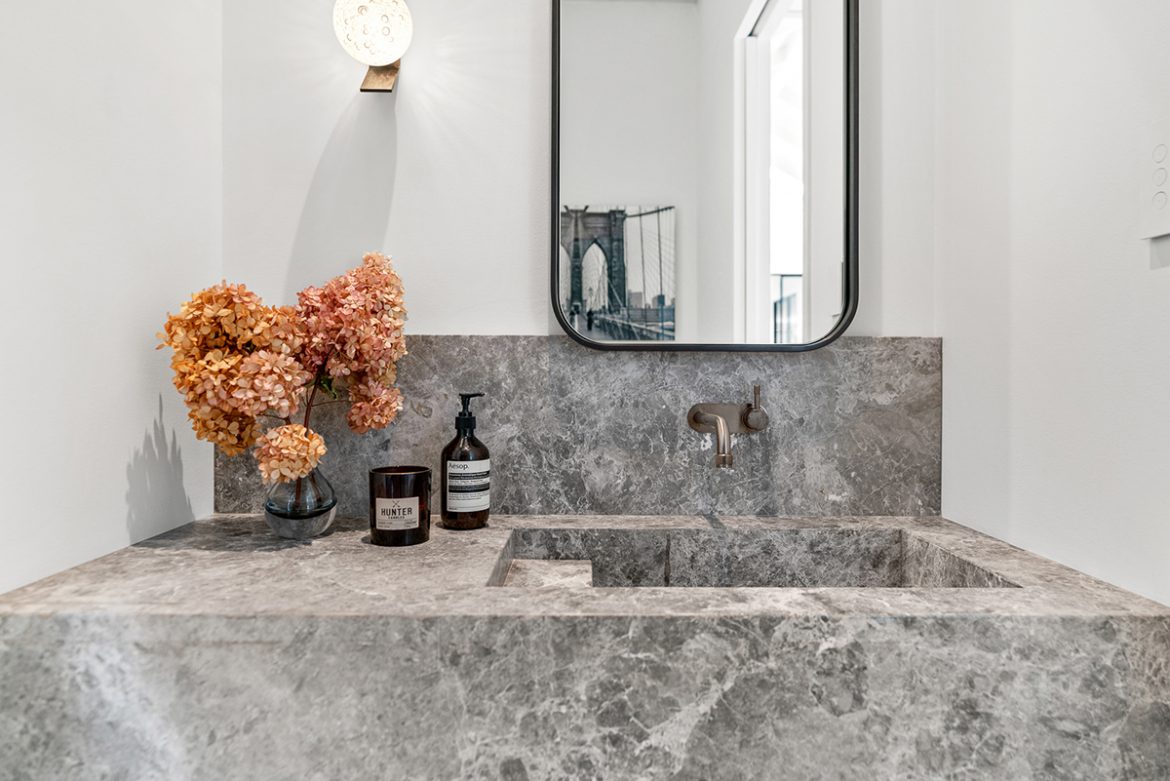 Grigio Venato Limestone bathroom vanity