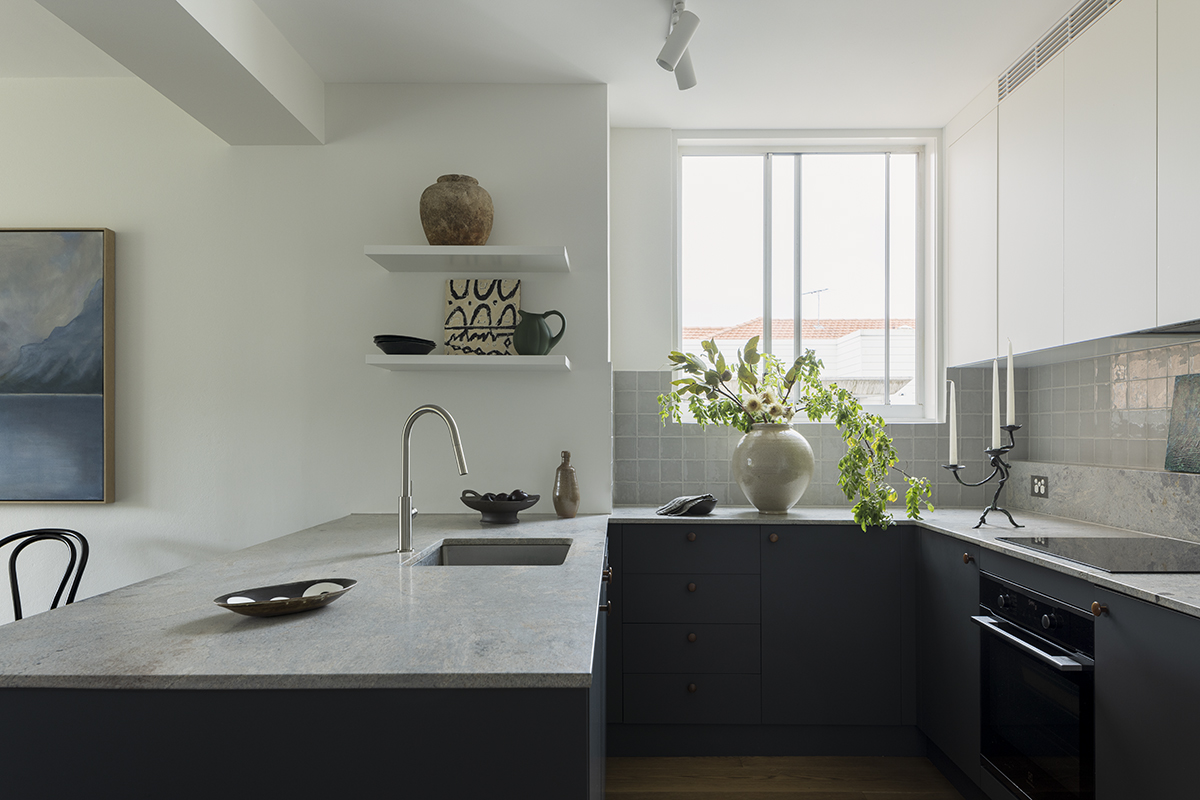 grigio argente granite slab on kitchen countertop